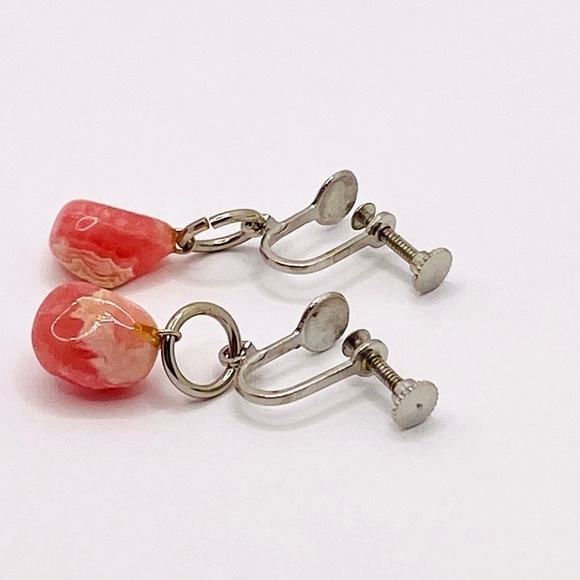 Vintage Screw Ons Earrings with Dangles Pink Stone - Picture 3 of 9